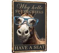 Metal Tin Sign Funny Restroom Black Donkey Why Hello Sweet Cheeks Have A Seat Retro Vintage Bathroom Signs Nostalgic Wall Sign Funny Metal Signs For Garage Restaurant Cafe M