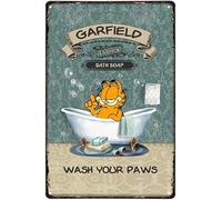 Metal Tin Sign Garfield Bath Soap Wash Your Paws Vintage Home Office Decor Poster Bathroom Coffee Shop Club Room Wall Decor 8x12 Inch