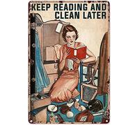 Metal Tin Sign Girls Continue Reading Later And Cleaning Metal Decor Retro Wall Art Decor Vintage Garden Plaque For Garage Bathroom Shed 20x30cm