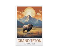 Metal Tin Sign Grand Teton National Park Sunset Metal Wall Decor Decorative Tin Sign Art Plaque Poster for Home Kitchen Bar Coffee Shop Club Decoration 15x30cm