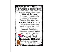 Metal Tin Sign Grandma's House Rules Nanny Rules Grandparents Fun House House Tin Signs Novelty Funny Retro Garage Home Bar Coffee Shop Kitchen Rule Wall Decor Vintage Gift Plate Tin Signs 8x12 inch