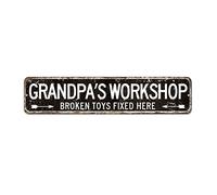 Metal Tin Sign Grandpa's Workshop Broken Toys Fixed Here Custom Street Signs Metal from Daughter Wife Son Vintage Metal Wall Sign Rustic Wall Art For Bedroom Cafe Bar Office Garage
