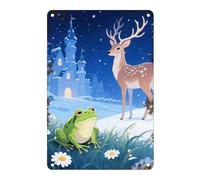 Metal Tin Sign Green Frog In Flower Field Metal Painting Retro Vintage Iron Poster, For Office, Cafe, Kitchen, 20x30cm