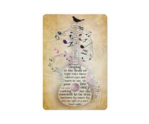 Metal Tin Sign Guitar And Bird Music Lover Blackbird Singing In The Dead Of Night Take These Broken Wings And Learn To Fly Novelty Home Wall Decor 8x12 Inch