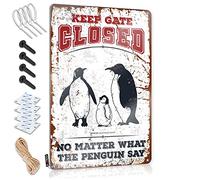 Metal Tin Sign Highland Welcome Tall Folded Edge & Moving Broomstick Decor Flat Print | Crime Wall Decor Keep Gate Closed No Matter What The Penguin Say - Wall Decor For Bedroom