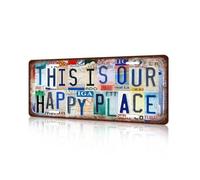Metal Tin Sign - Homiladi Vintage Metal Sign "THIS IS OUR HAPPY PLACE" | Garden Signs | Colorful Text Bar Signs for Home Garden Bar Pub Kitchen Living Room Welcome Porch Poster Plaque (15x30cm)
