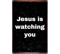 Metal Tin Sign I Saw That Funny Christian Jesus God Is Watching You Metal Art Poster For Home Living Room Bedroom Decor Gift Bar Coffee Shop Kitchen Wall Decor 12X16 Inch