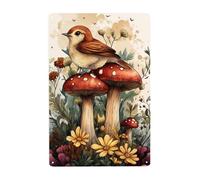 Metal Tin Sign Illustration Mushroom World Adventures Bird Bathroom Signs Vintage Metal Signs Novelty Wall Poster For Kitchen Home Restaurant 20X30CM