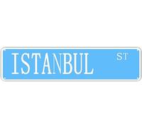 Metal Tin Sign Istanbul Street Funny Metal Signs Vintage Sign Retro Tin Signs Aluminum Metal Sign for Bedroom Kitchen Garden Wall Bab Club Coffee Hanging Sign Home Decor 4x16 Inch