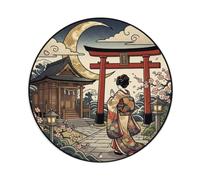 Metal Tin Sign Japanese Geisha Moonlit Shrine Torii Gate Visiting Ukiyo-e