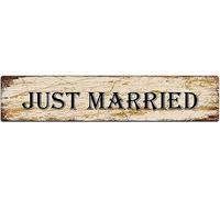 Metal Tin Sign Just Married Funny Metal Signs Vintage Sign Retro Tin Signs Aluminum Metal Sign for Bedroom Kitchen Garden Wall Bab Club Coffee Hanging Sign Home Decor 4x16 Inch
