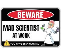 Metal Tin Sign Mad Scientist Sign Decor - 8 x 12 Inches - Poster Plaque Classroom Science Decorations - Cool Chemistry Laboratory Gift Poster Room Wall Art Stuff