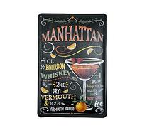 Metal Tin Sign - Manhattan Cocktail Recipe - Wall Plaque Retro Vintage 30X20 Cm Decorative For Bar Pub Dining Room Kitchen Bedroom Office Garage Funny Stylish Gift
