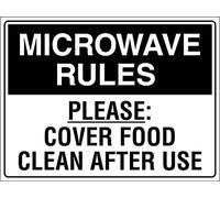 Metal Tin Sign Microwave Rules Please Cover Food Clean After Use Sign Caution Danger Safety Security Warning Notice Signs Indoor/Outdoor Use 8 X 12 Inch