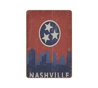 Metal Tin Sign - Nashville Tennessee Star City State Flag Travel Poster Style Novelty Retro Vintage Auto License Plate Tin Sign Embossed for Home Pub Bar Decor Warning Sign 8"x6"