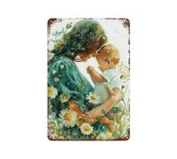 Metal Tin Sign Nature'S Cradle: A Mother Holding Her Baby Amidst A Bed Of Daisies And Greenery Capturing The Harmony Of Mother Child Connection And Nature Vintage Wall Sign Metal Signs S