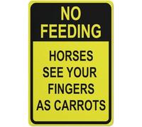 Metal Tin Sign No Feeding Horses See Your Fingers As Carrots Bright Yellow Not Easy To Deform Posteration Funny Metal Sign For Restaurant Living Bar 20X30Cm