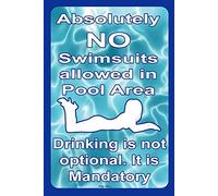 Metal Tin Sign No Swimsuits Allowed In Pool Area Blue Funny Pool Decorative Pool Owner Aluminum Sign For Wall Decor 11.8X7.8 Inch
