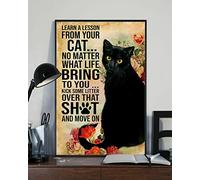 Metal Tin Sign Novelty Plaque Tin Funny Wall Metal Sign For Cafe Restaurant Garage 20X30Cm Learn A Lesson From Your Cat No Matter What Life Bring To You Flower Cat
