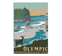 Metal Tin Sign Olympic National Park Deer Funny Retro Metal Wall Decor Decorative Tin Sign Art Plaque Poster for Home Kitchen Bar Club Decoration 30x30CM