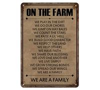 Metal Tin Sign On The Farm We Play In The Dirt We Do Our Chores We Jump On Hay Bales We Count The Stars.. Bathroom Signs Vintage Metal Signs Novelty Wall Poster For Garage Home 20X30CM