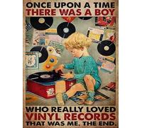 Metal Tin Sign Once Upon A Time There Was A Boy Who Really Loved Vinyl Records That Was Me The End Tin Sign Gift For Son Rustic Metal Wall Art Sign Pub Wall Decor Art 12"X 8" Inch