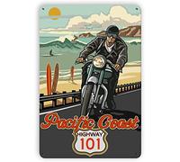 Metal Tin Sign Pacific Coast Highway 101 Motorcycle Tin Signs for Kitchen Home Office Bar Cafe Decor 8x12 Inch