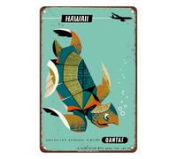 Metal Tin Sign Pacific Islands Qantas Airways Green Sea Turtle Retro Metal Sign Print Iron Signs For Living Kitchen Orchard 20X30Cm