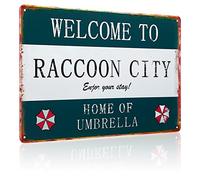 Metal Tin Sign Personality Retro Resident Welcome to Raccoon City, Umbrella Sign Home, Home Material Iron Sign, Style Metal Decorative Sign, 12 * 8 Inch