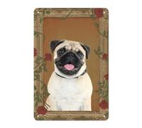 Metal Tin Sign Picure Retro Funny Pug Dog Flowers Wreath Cute Dog Wall Poster Novelty Wall Sign Nostalgic Bathroom Signs For Garage Restaurant Cafe S