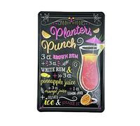 Metal Tin Sign - Planters Punch Cocktail Recipe - Wall Plaque Retro Vintage 30X20 Cm Decorative For Bar Pub Dining Room Kitchen Bedroom Office Garage Funny Stylish Gift