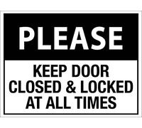 Metal Tin Sign Please Keep Door Closed & Locked At All Times Caution Danger Safety Security Warning Notice Signs Indoor/Outdoor Use 8"x12"