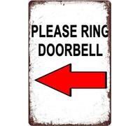 Metal Tin Sign Please Ring Doorbell With Red Left Arrow Guide Wall Decor Ring The Door Bell Friendly Notice Retro Poster Art For Home Living Room Bedroom Garden Garage Office Cafe Bar Pub 8x5.5 Inch