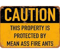 Metal Tin Sign Property Protected Mean Ass Fire Ants Aluminum Metal Sign For Wall Decor 7.8X11.8 Inch