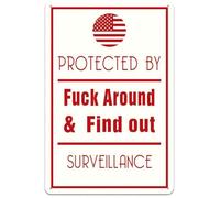 Metal Tin Sign Protected By Fuck Around & Find Out Surveillance Wear-Resistant And Durable Metal Sign Retro Iron Signs For Pub Home Garden 20X30Cm