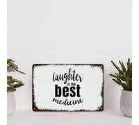 Metal Tin Sign Quote Poster Metal Decor Signs Laughter Is The Best Medicine Funny Shabby Metal Sign for Courtyard Garden Bar Coffee Decor 8x12in