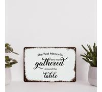 Metal Tin Sign Quote Poster Metal Decor Signs The best memories are made gathered around the table Funny Shabby Metal Sign for Courtyard Garden Bar Coffee Decor 12x16in
