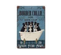 Metal Tin Sign Retro Border Collie Bath Soap Wash Your Paws Tin Sign Home Coffee Garden Wall Decor 15 * 30CM