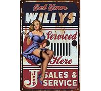 Metal Tin Sign Retro Garage Sign Vintage House Plaque For Bathroom Restaurant Kitchen Get Your Willys,Pin Up Girl Serviced Here 30x40cm