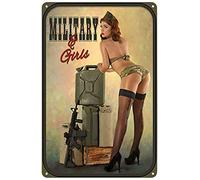 Metal Tin Sign - Retro Poster Wall Decor Sign Army Pin Up Girl Metal Tin Sign Military Poster Wall Art Plaque Decor for Home Bar Pub Cafe Club 8x12 Inch