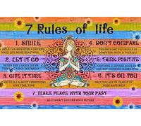 Metal Tin Sign Retro Wall Decor 7 Rules of Life, Yoga Buddha Novelty Sign for Living Room Garden Bedroom Office Hotel Cafe Bar Club Wall Decor 8x12 Inch Vintage Wall Home Decor
