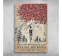 Metal Tin Sign Retro Wall Decor Girl Running Into The Mountains I Go To Lose My Mind And Find My Soul Metal Tin Sign Men Women,Wall Decor for Bars,Restaurants,Cafes Pubs Tin Metal Bee 8x12 inch