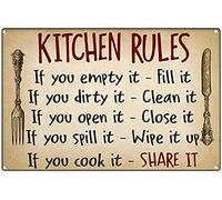 Metal Tin Sign Retro Wall Decor,Kitchen Rules Poster Fill It Clean It Close It Wipe It Up Share It Poster Family Inspirational,Novelty Sign Vintage Metal Tin Sign Wall Sign Plaque Poster 8x12 Inch