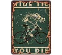 Metal Tin Sign Retro Wall Decor,Retro Green Ride Til You Die Cycling Skeleton,Poster Home Decor Gift,Tin Sign Poster Vintage Metal Signs for Bar Music Club Man Cave Room Wall Decor 12 x 16 inches