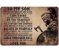 Metal Tin Sign Retro Wall Decor Viking Warrior,to My Son Fun Bathroom Vintage Metal Poster Plaques for Home Living Room Kitchen Cafe Bar Wall Decor Tin Sign Metal Signs Vintage 8x12 Inch