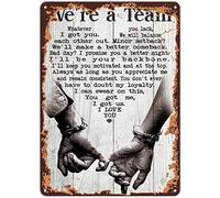 Metal Tin Sign Retro Wall Decor,We're a Team Whatever You Lack I Got You We Will Balance Each Other Out Poster,Vintage Metal Tin Signs Home Bar Shop Decorations Coffee Sign Gift 8x12 Inch