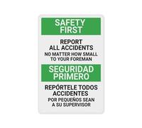 Metal Tin Sign Safety First Report Accidents To Foreman Bilingual Spanish Retro Metal Sign Art Iron Signs For Orchard Living Coffee 20X30Cm