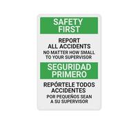 Metal Tin Sign Safety First Report All Accidents No Matter How Small Bilingual Spanish Art Metal Sign Funny Iron Signs For Kitchen Office Restaurant 20X30Cm