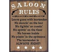 Metal Tin Sign Saloon Rules Western Primitive Country Rustic Garage Garden Restaurant Wall Sign Nostalgic Wall Poster Vintage Metal Signs For Restaurant Bathroom Bar M