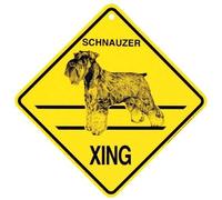 Metal Tin Sign Schnauzer Xing Caution Crossing Dog Gift Sign For Home Office Bar Indoor Outdoor Wall Decor Yard Sign Square Sign 12" x 12"